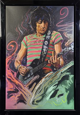 Lot 404 - THE ROLLING STONES - LIMITED EDITION RONNIE WOOD SIGNED CANVAS PRINT.