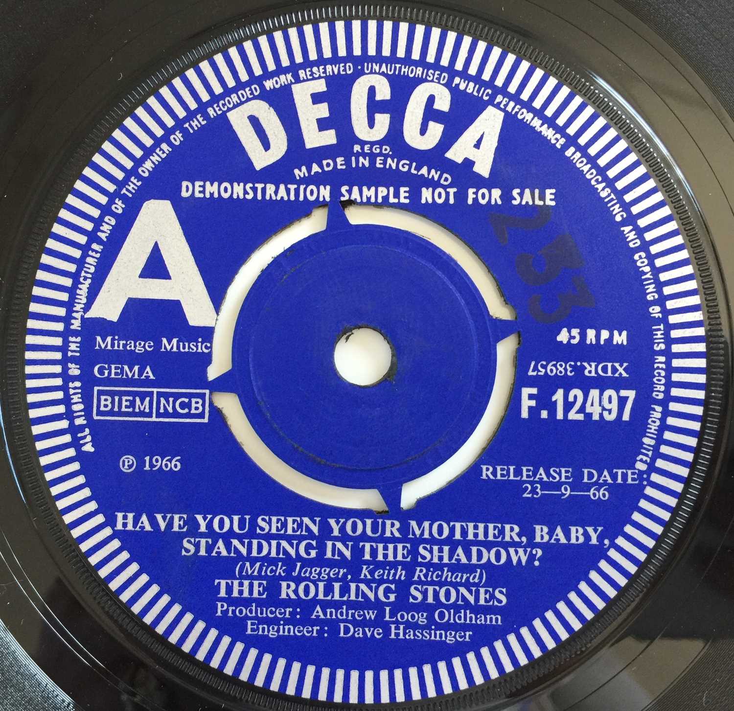Lot 63 - THE ROLLING STONES - HAVE YOU SEEN YOUR MOTHER, BABY, STANDING IN THE SHADOW? 7" (ORIGINAL UK DEMO - DECCA F 12497)