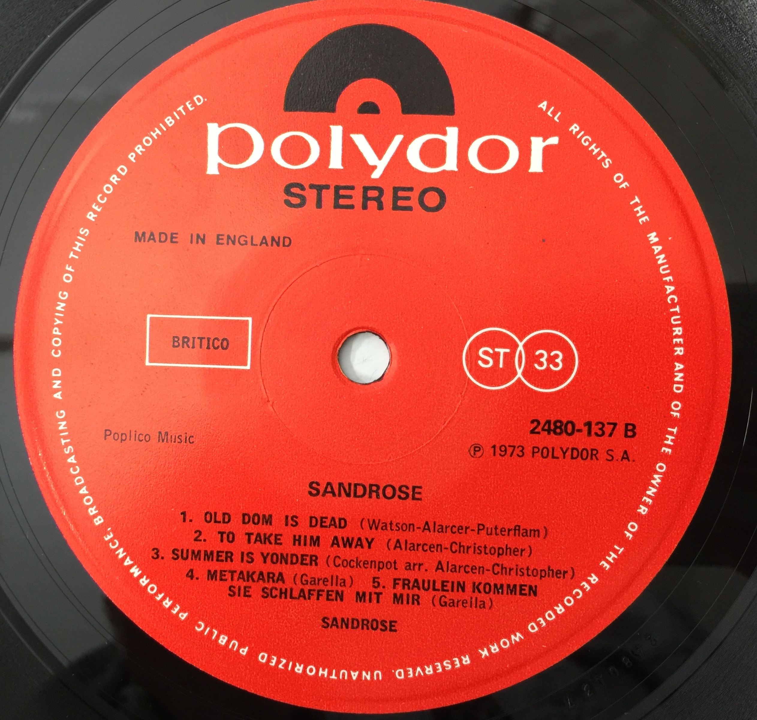 Polydor Instrument Lot 156 - SANDROSE - SANDROSE LP (UK POLYDOR - 2480