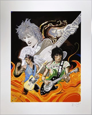 Lot 370 - RONNIE WOOD FAMOUS FLAMES SUITE - FOUR SIGNED, LIMITED EDITION PRINTS.