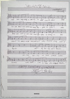 Lot 321 - ELVIS PRESLEY - MIKE STOLLER SIGNED HANDWRITTEN JAILHOUSE ROCK SCORE.