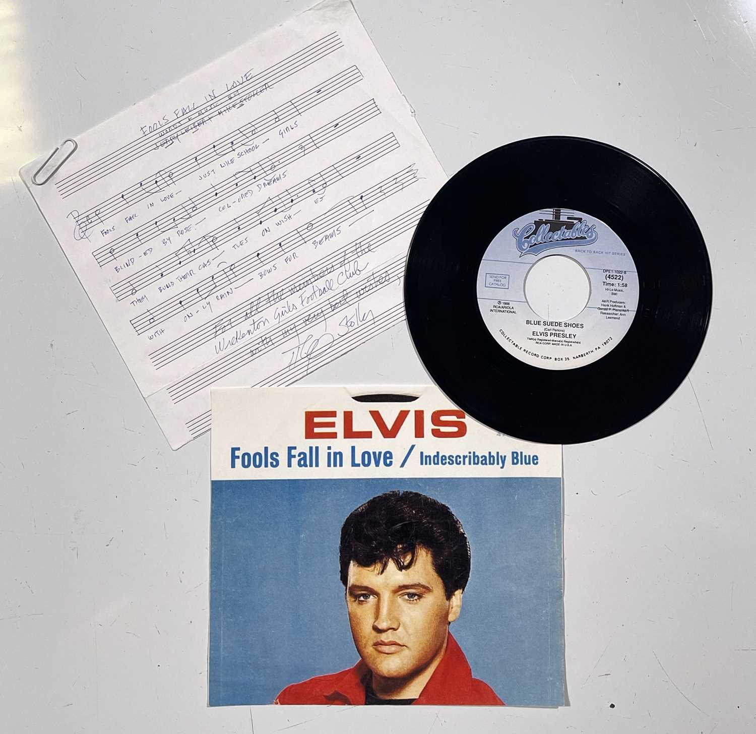 Lot 321 - ELVIS PRESLEY - FOOLS FALL IN LOVE MIKE STOLLER HANDWRITTEN AND SIGNED NOTATION.