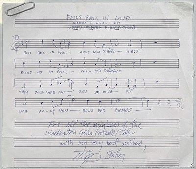 Lot 321 - ELVIS PRESLEY - FOOLS FALL IN LOVE MIKE STOLLER HANDWRITTEN AND SIGNED NOTATION.