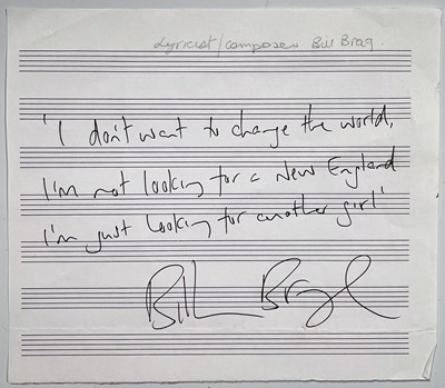 Lot 321F - BILLY BRAGG - HANDWRITTEN AND SIGNED BILLY BRAGG NEW ENGLAND LYRICS.