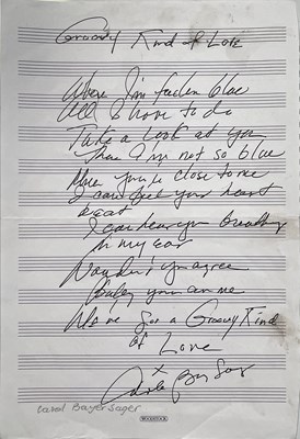 Lot 321 - CAROL BAYER - GROOVY KIND OF LOVE HANDWRITTEN AND SIGNED LYRICS.