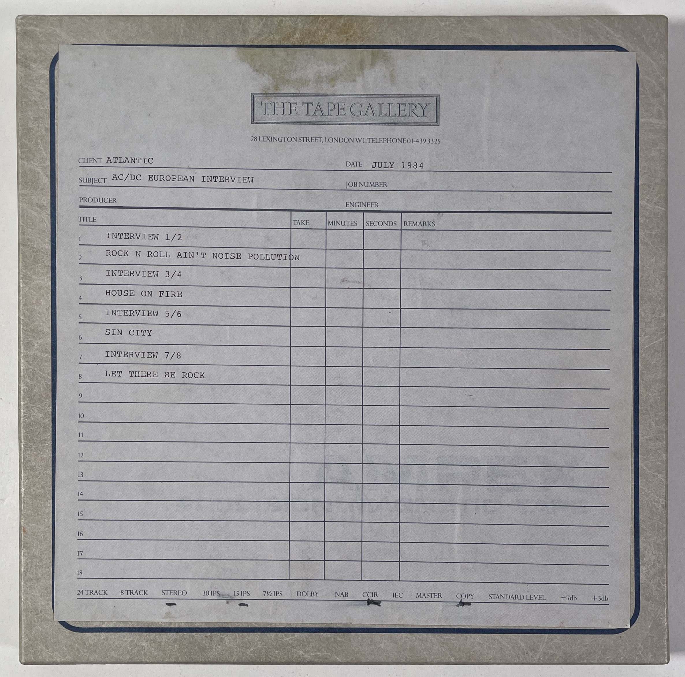 Lot 457 - AC/DC - EUROPEAN INTERVIEW TAPE.