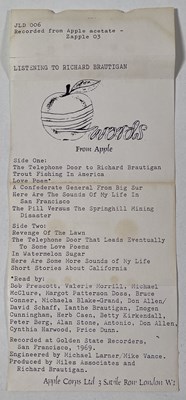 Lot 393 - BEATLES INTEREST - APPLE CASSETTE DEMO - RICHARD BRAUTIGAN.