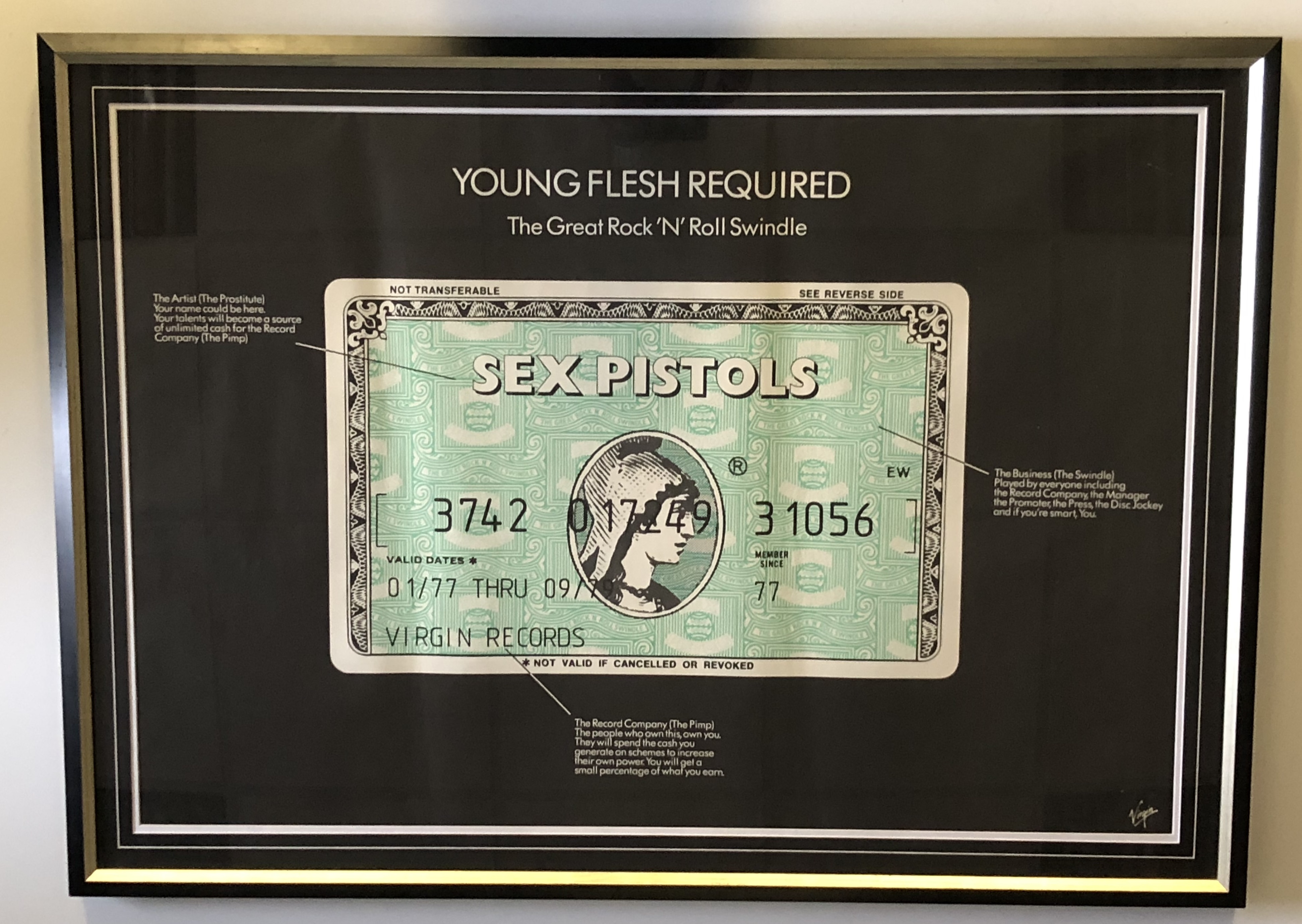 Lot 361 - SEX PISTOLS YOUNG FLESH REQUIRED AMEX ROCK N