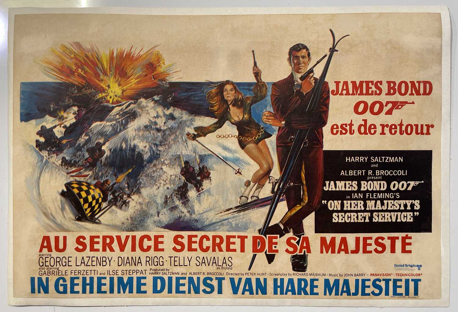 Lot 160 - JAMES BOND - ON HER MAJESTY'S SECRET SERVICE (1969) BELGIAN FILM POSTER.