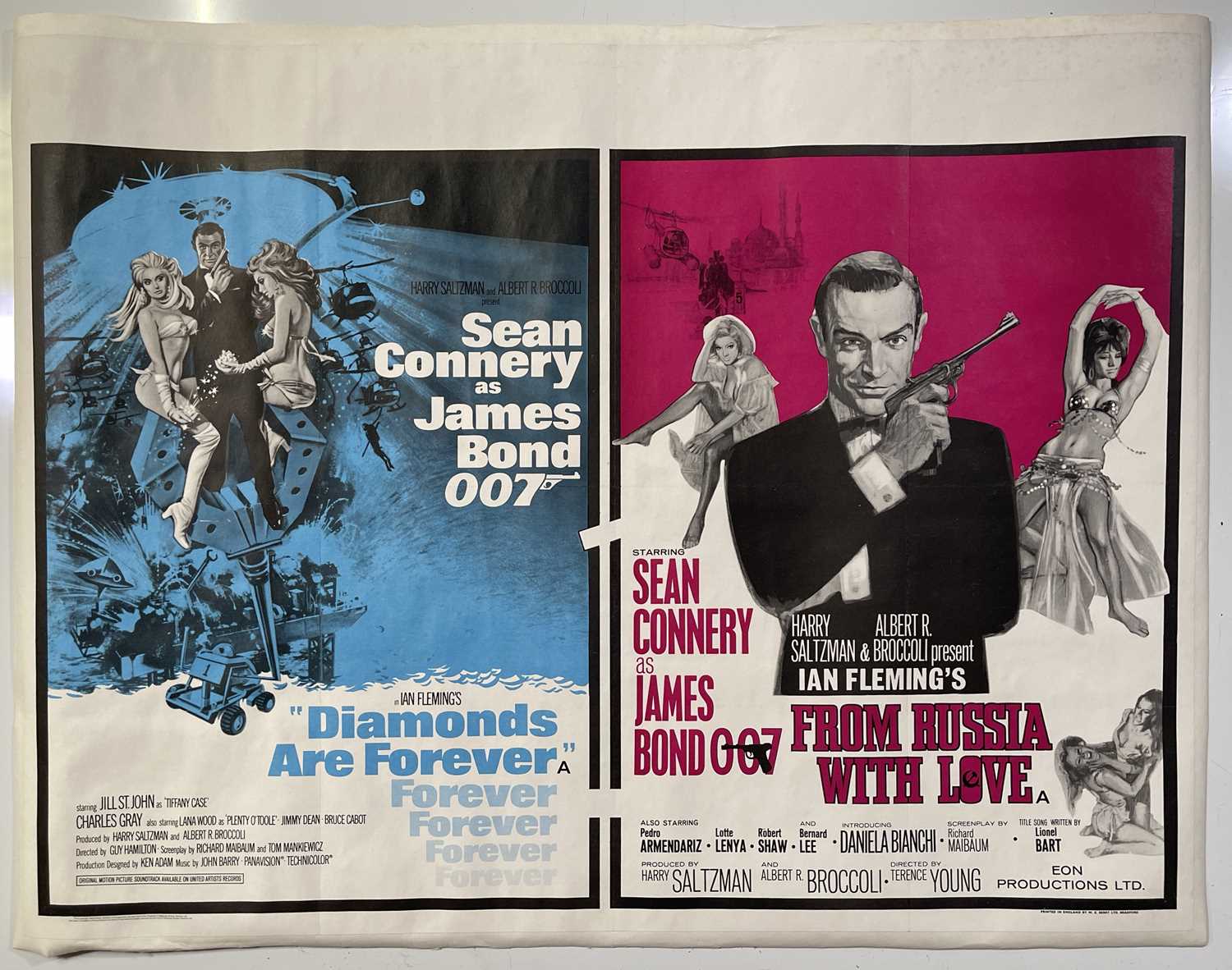 Lot 188 - JAMES BOND- DIAMONDS ARE FOREVER / FROM RUSSIA WITH LOVE DOUBLE BILL UK QUAD POSTER.