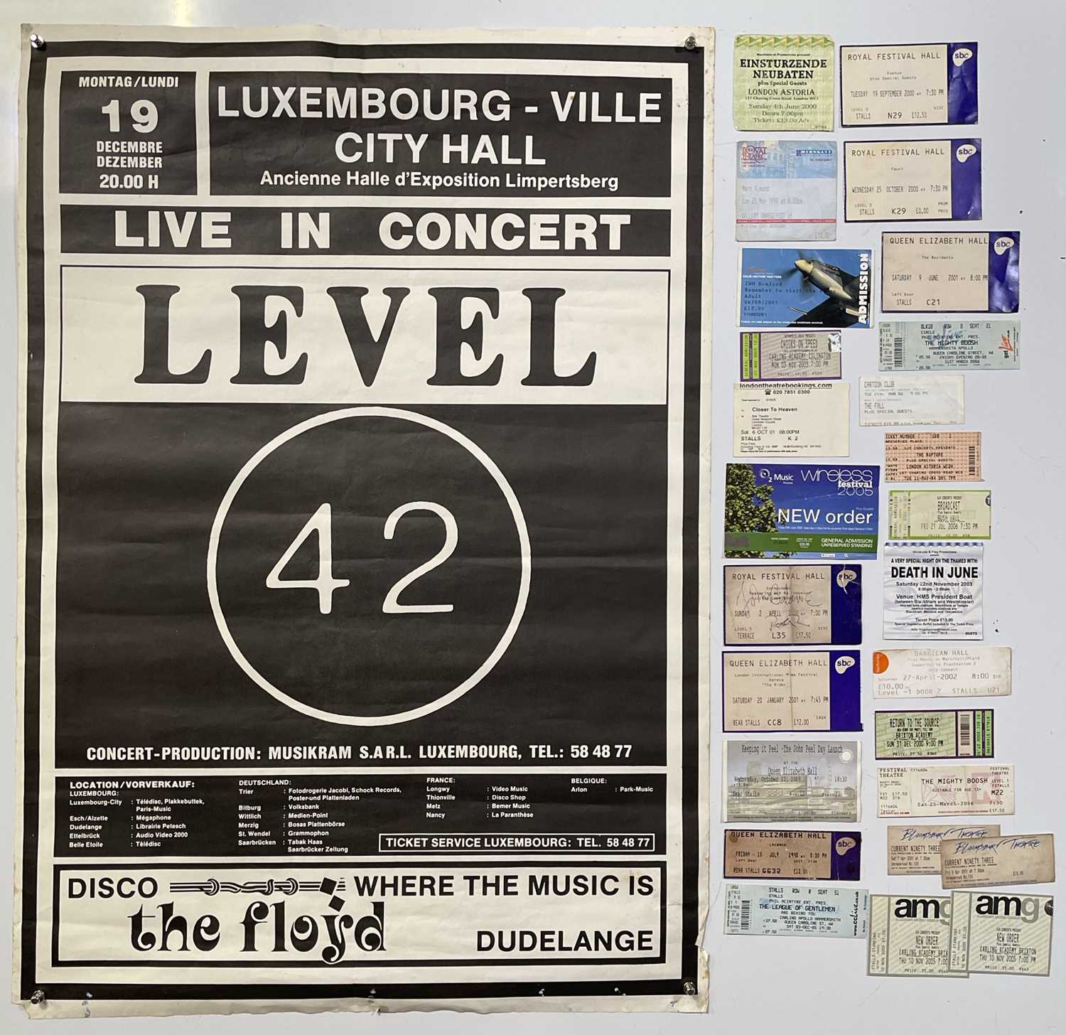 Lot 132 - ORIGINAL LEVEL 42 CONCERT POSTER - WITH PUNK / NEW WAVE TICKET COLLECTION.