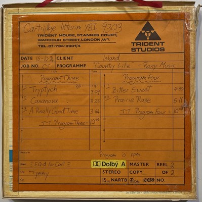 Lot 520 - ROXY MUSIC - ORIGINAL STUDIO 1/4" RECORDING TAPES.