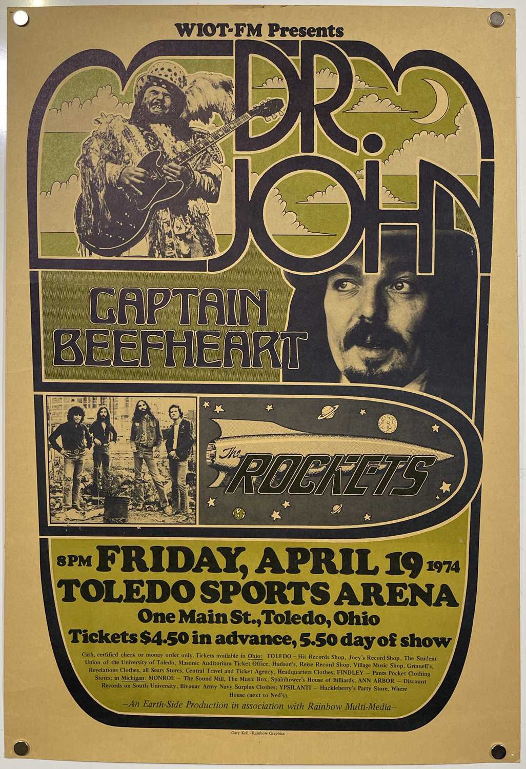 Lot 183 - CAPTAIN BEEFHEART / DR. JOHN / THE ROCKETS - 1974 CONCERT POSTER.