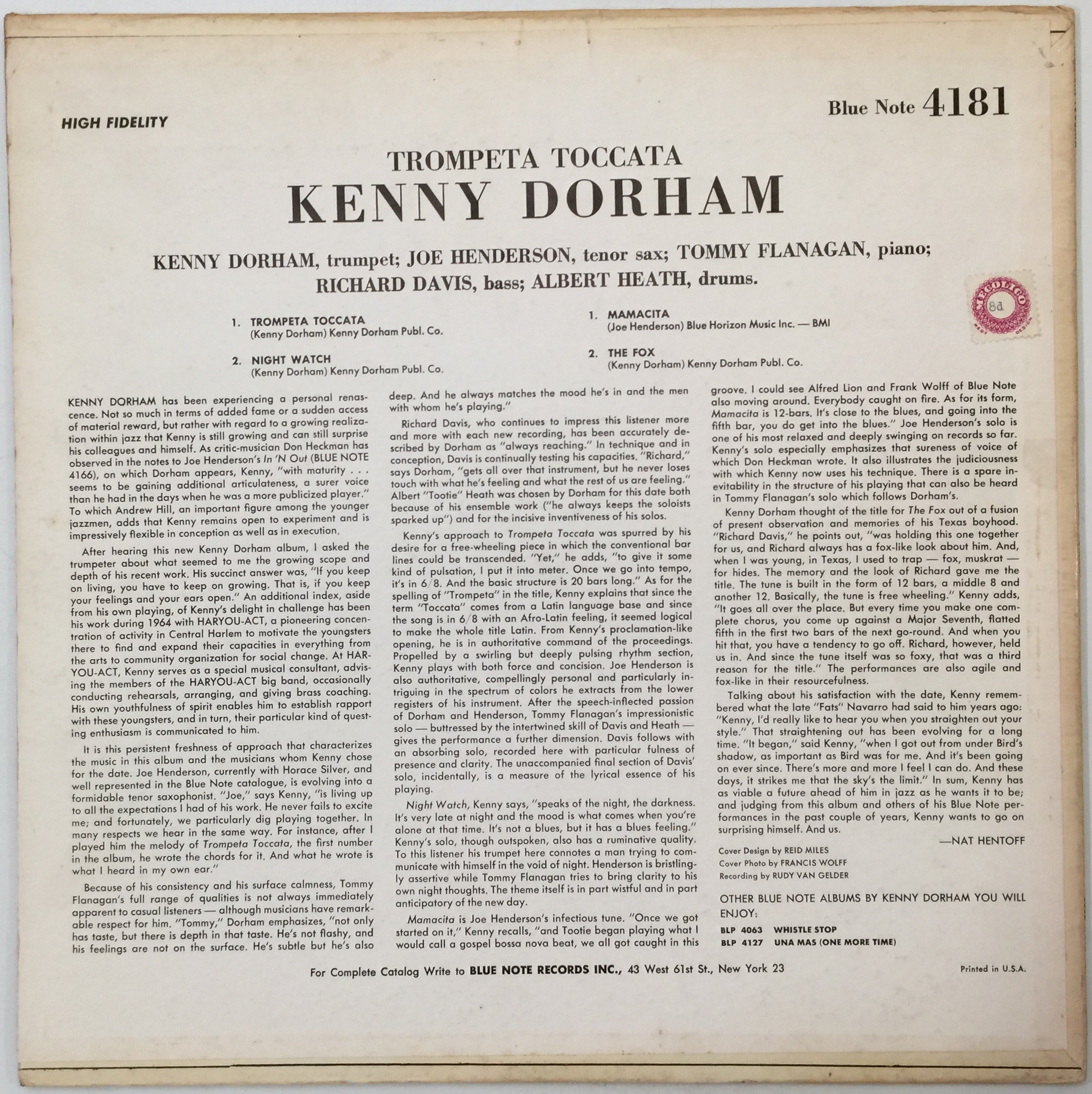 Lot 41 - KENNY DORHAM - TROMPETA TOCCATA LP (BLUE NOTE