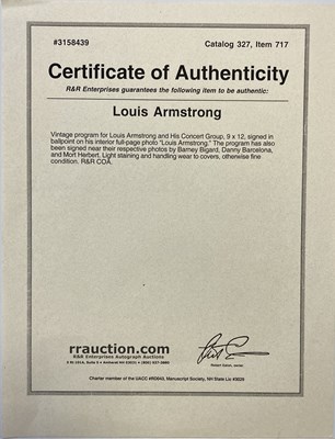 Lot 295 - LOUIS ARMSTRONG SIGNED PROGRAMME
