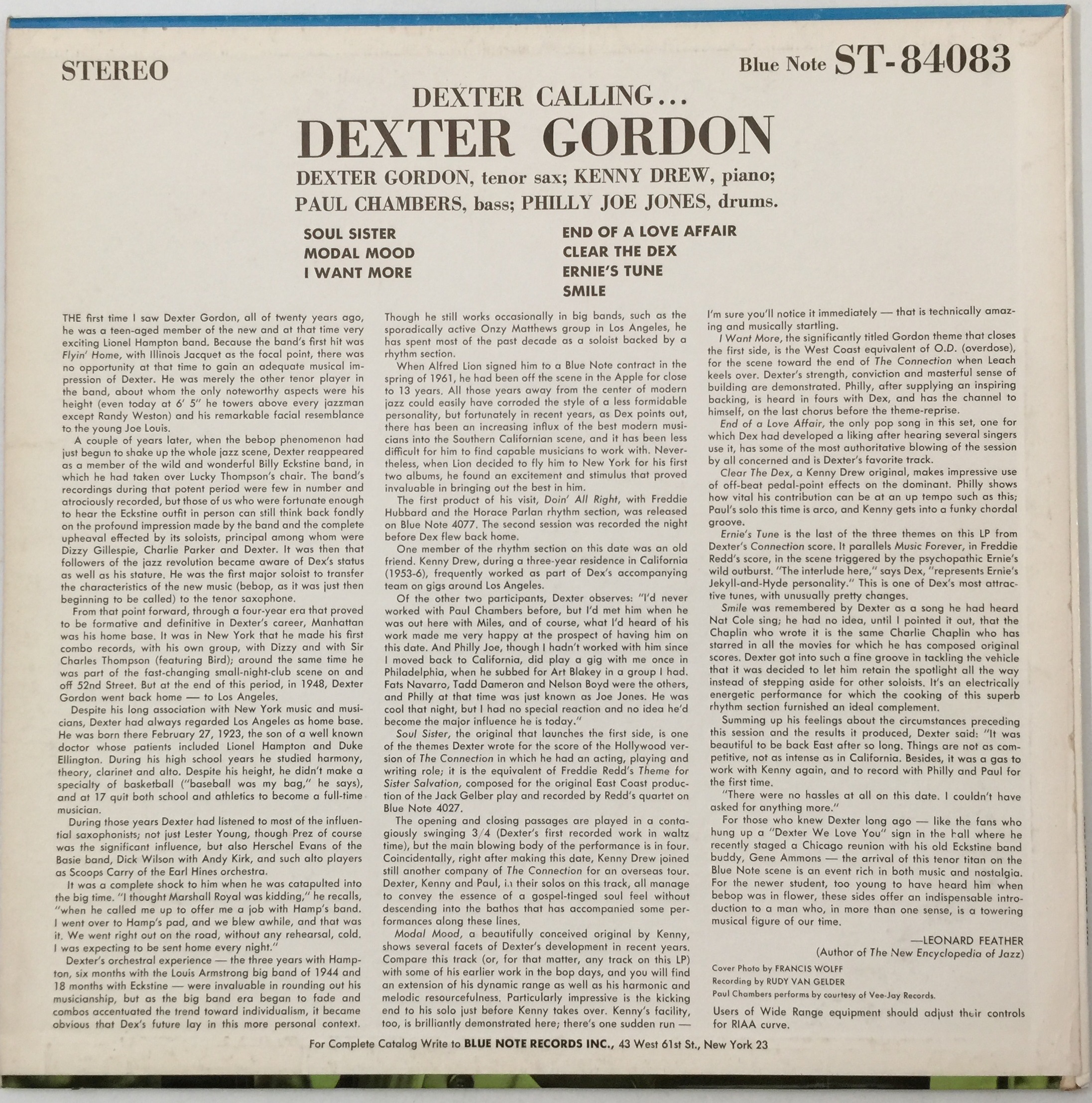 Lot 56 - DEXTER GORDON - DEXTER CALLING LP (US STEREO