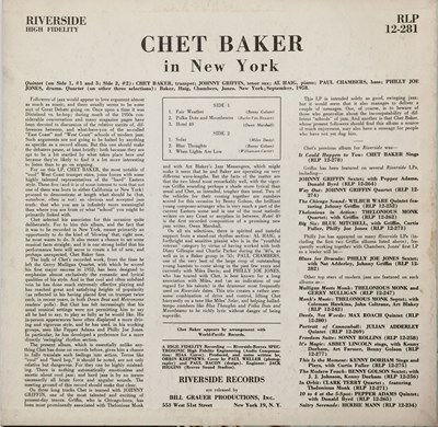 Lot 182 - CHET BAKER - IN NEW YORK LP (US MONO OG - RIVERSIDE - RLP 12-281)