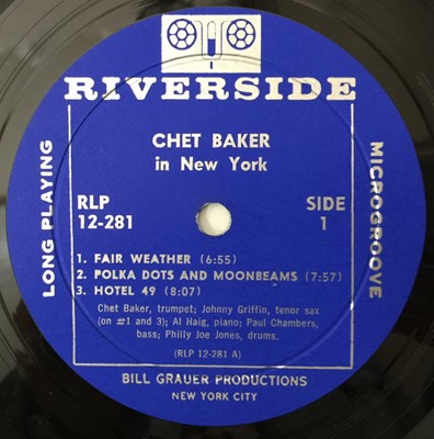 Lot 182 - CHET BAKER - IN NEW YORK LP (US MONO OG - RIVERSIDE - RLP 12-281)