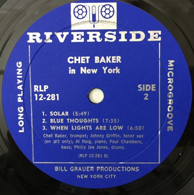 Lot 182 - CHET BAKER - IN NEW YORK LP (US MONO OG - RIVERSIDE - RLP 12-281)