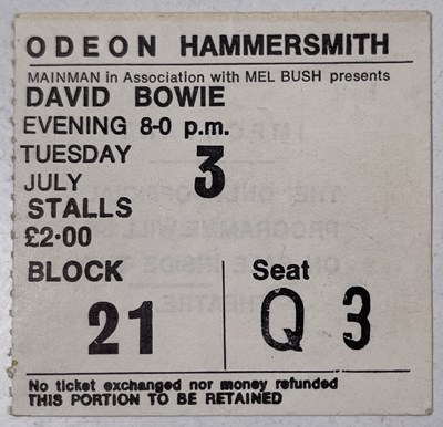 Lot 423 - DAVID BOWIE FINAL ZIGGY STARDUST TOUR TICKET STUB (1973).
