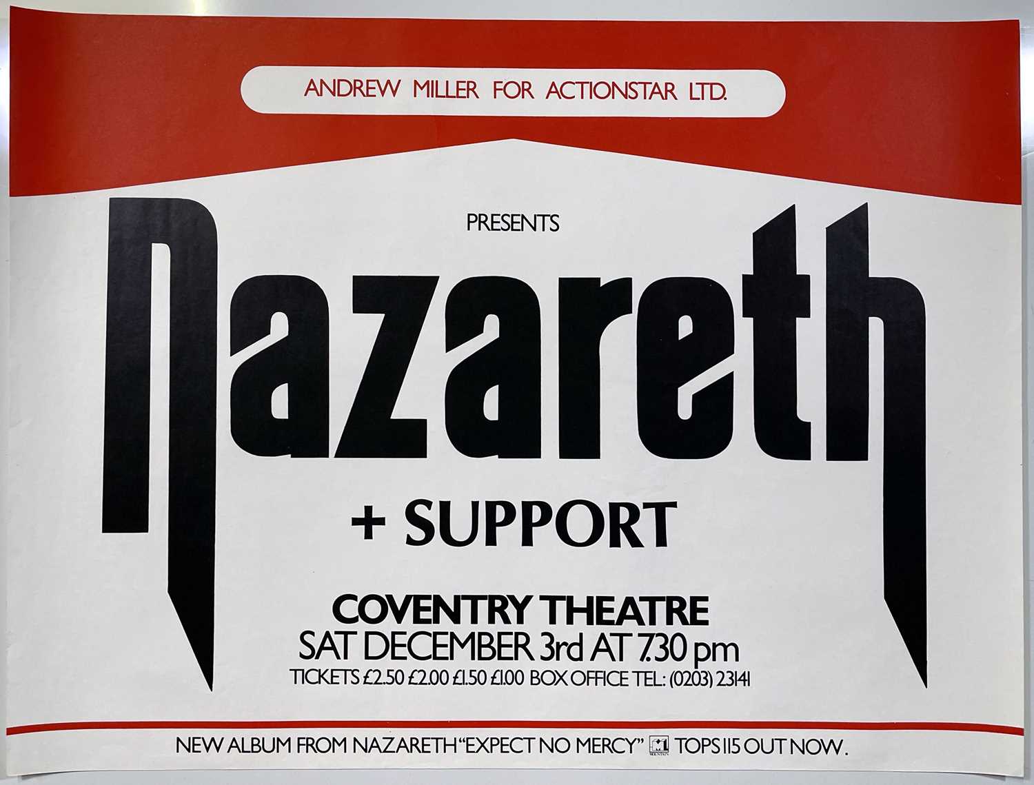 Lot 226 - NAZARETH - ORIGINAL 1977 CONCERT POSTER.