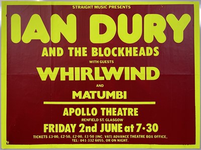 Lot 228 - IAN DURY AND THE BLOCKHEADS - ORIGINAL 1978 CONCERT POSTER.