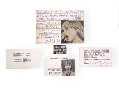 Lot 477 - MARK E. SMITH / THE FALL - MES OWNED AND SIGNED 'WAKEFIELD YOUNG DRINKER'S' MEMBERSHIP CARD.