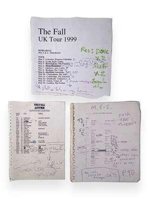 Lot 481 - MARK E. SMITH / THE FALL - MES ANNOTATED 1990S TOUR EPHEMERA INC 1990 ITINERARY INC LYRICS.