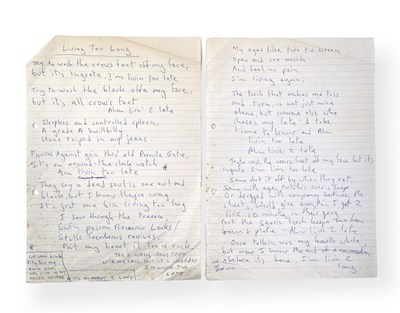 Lot 484 - MARK E. SMITH / THE FALL - 'LIVING TOO LONG' HANDWRITTEN LYRICS.