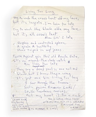 Lot 484 - MARK E. SMITH / THE FALL - 'LIVING TOO LONG' HANDWRITTEN LYRICS.
