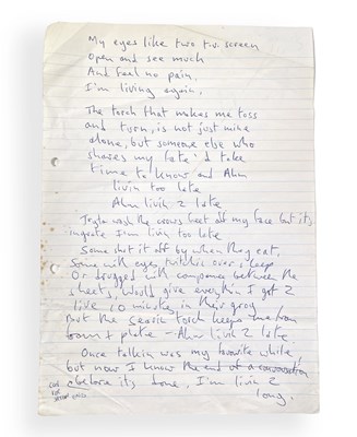 Lot 484 - MARK E. SMITH / THE FALL - 'LIVING TOO LONG' HANDWRITTEN LYRICS.
