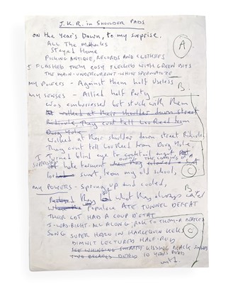 Lot 485 - MARK E. SMITH / THE FALL - MES' HANDWRITTEN LYRICS / SOME ALTERNATE - 'SHOULDER PADS'.