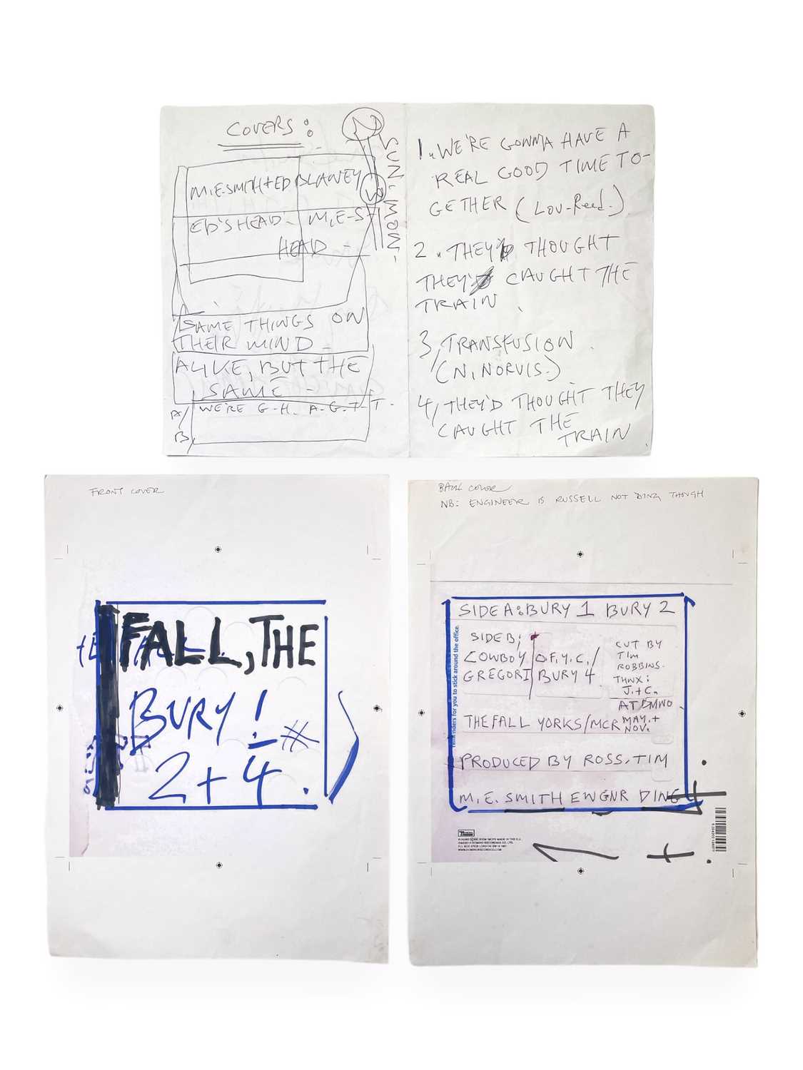 Lot 491 - MARK E. SMITH / THE FALL - MES HANDWRITTEN NOTES/TRACKLIST.