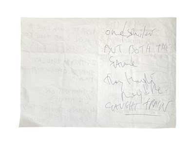 Lot 491 - MARK E. SMITH / THE FALL - MES HANDWRITTEN NOTES/TRACKLIST.