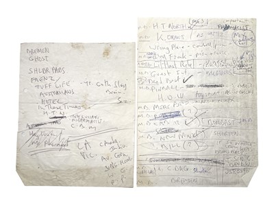 Lot 493 - MARK E. SMITH / THE FALL - MES HANDWRITTEN NOTES/SET LISTS.