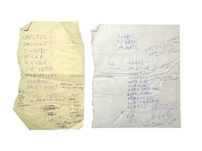 Lot 494 - MARK E. SMITH / THE FALL - MES HANDWRITTEN SET LISTS.