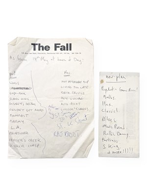 Lot 501 - MARK E. SMITH / THE FALL - HANDWRITTEN TRACK / SET LIST BY MES.