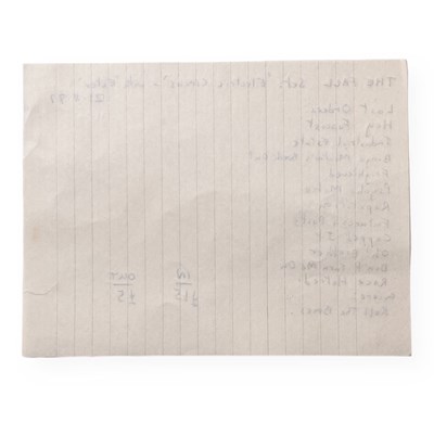 Lot 505 - MARK E. SMITH / THE FALL - HANDWRITTEN SET LIST FOR ELECTRIC CIRCUS, AUG 1977.