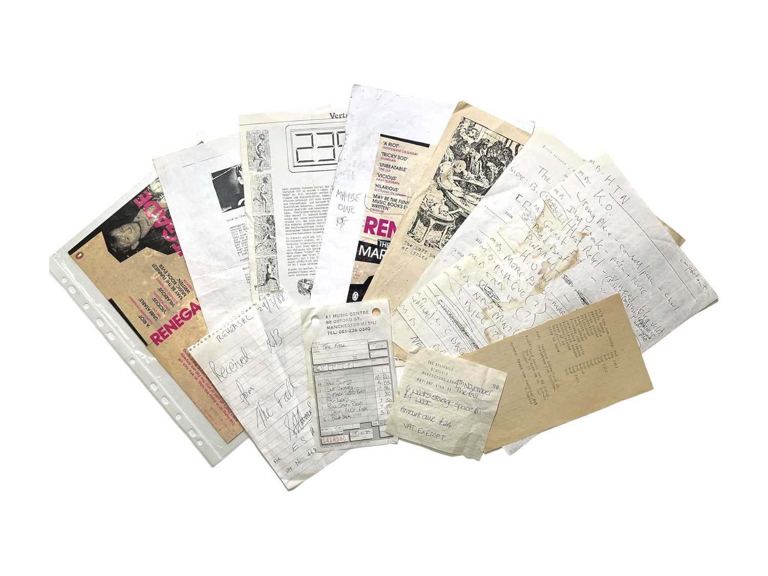 Lot 510 - MARK E. SMITH / THE FALL - MES OWNED EPHEMERA INC ORIGINAL TOUR / EQUIPMENT RECEIPTS.