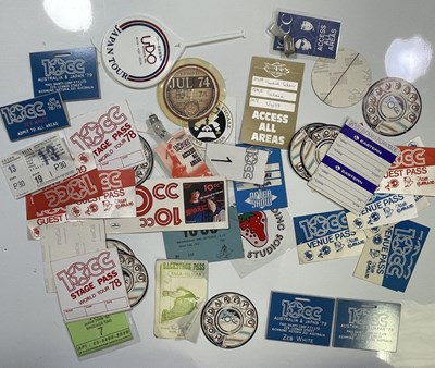 Lot 466 - 10CC - LARGE COLLECTION OF ORIGINAL STAGE PASSES / BADGES.