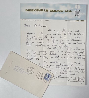 Lot 309 - ROCK / POP HISTORY - JOE MEEK HANDWRITTEN AND SIGNED LETTER ON MEEKSVILLE STATIONERY.