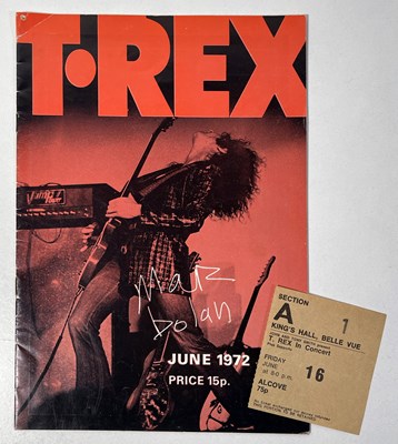 Lot 396 - T.REX - ORIGINAL CONCERT PROGRAMME AND TICKET.