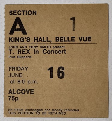 Lot 396 - T.REX - ORIGINAL CONCERT PROGRAMME AND TICKET.