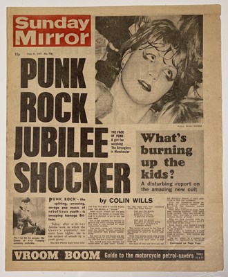 Lot 41 - ORIGINAL SUNDAY MIRROR - JUNE 1977 - 'PUNK ROCK JUBILEE SHOCKER' HEADLINE.