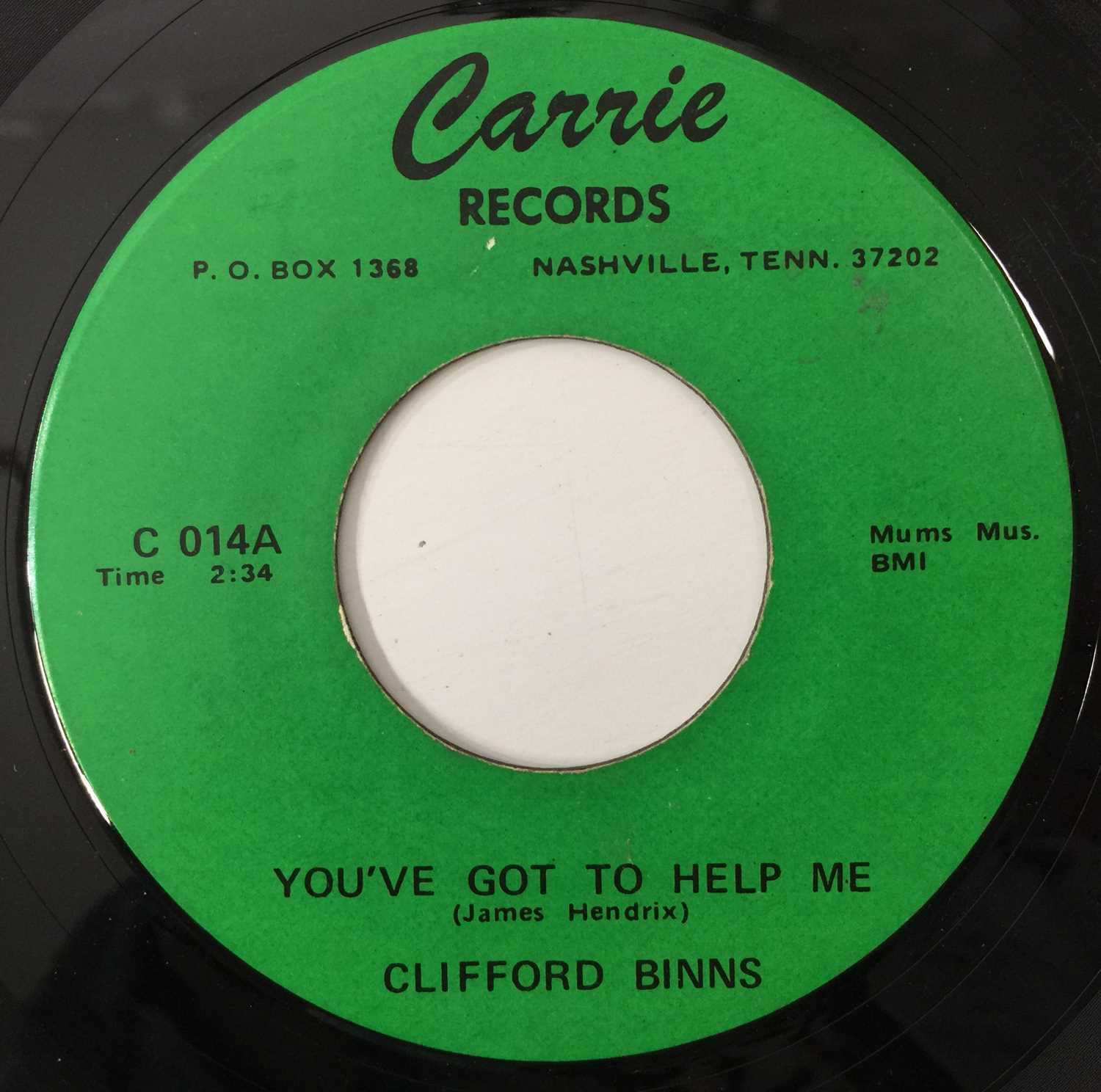 Lot 4 - CLIFFORD BINNS - YOU'VE GOT TO HELP ME 7" (US NORTHERN - CARRIE - C014)