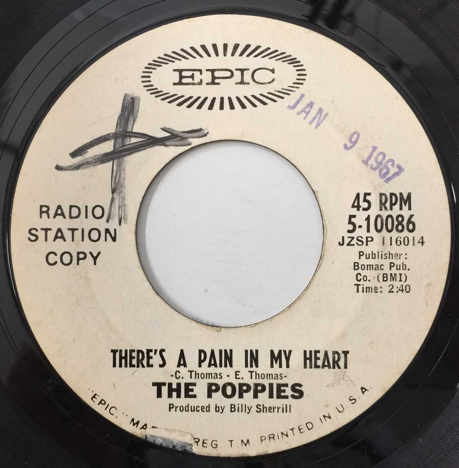 Lot 213 - THE POPPIES - THERE'S A PAIN IN MY HEART 7" (EPIC 5-10086, PROMO)