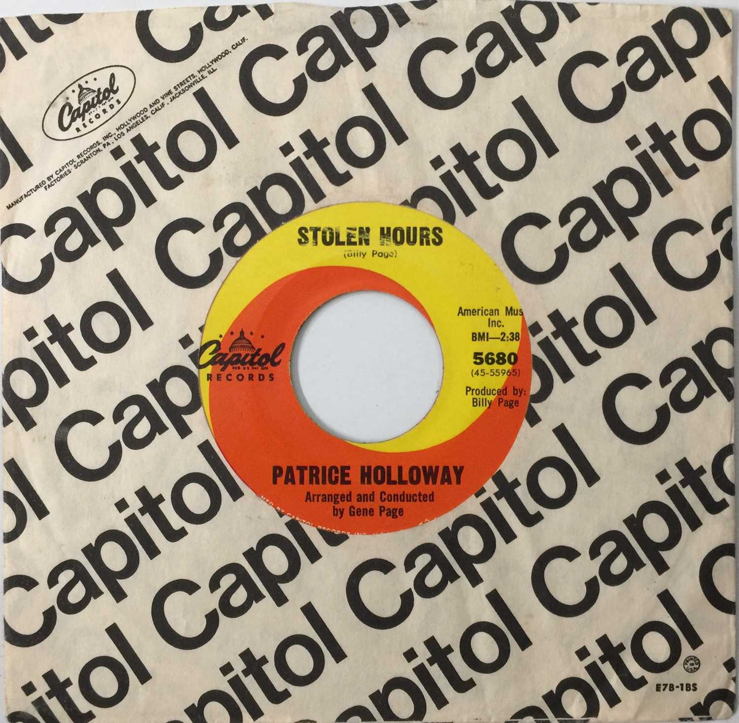 Lot 220 - PATRICE HOLLOWAY - STOLEN HOURS 7" (CAPITOL RECORDS 5680)