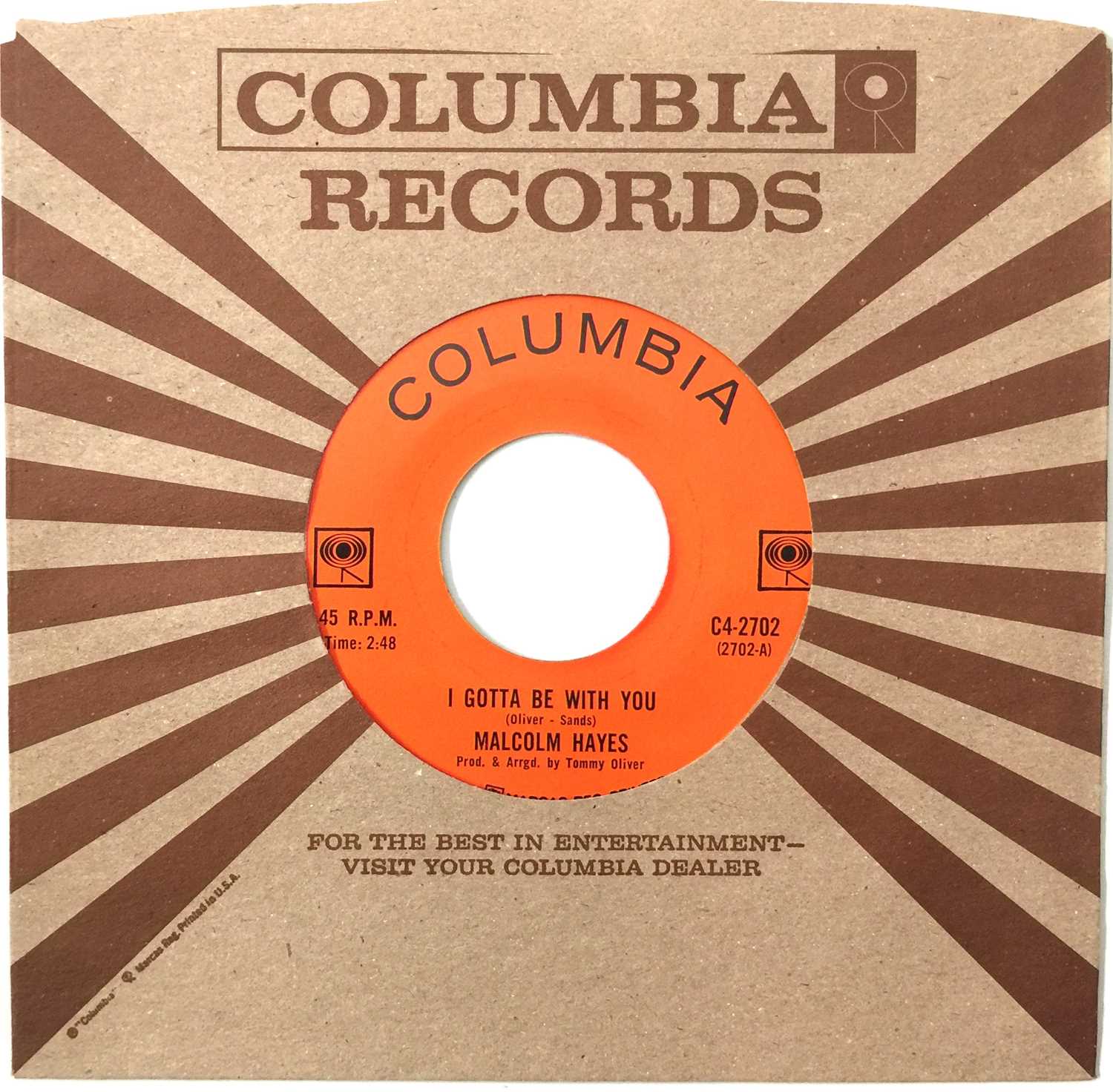 Lot 42 - MALCOLM HAYES - I GOTTA BE WITH YOU/ PUT YOUR LOVE TO THE TEST 7" (CANADIAN STOCK - COLUMBIA - C4-2702)