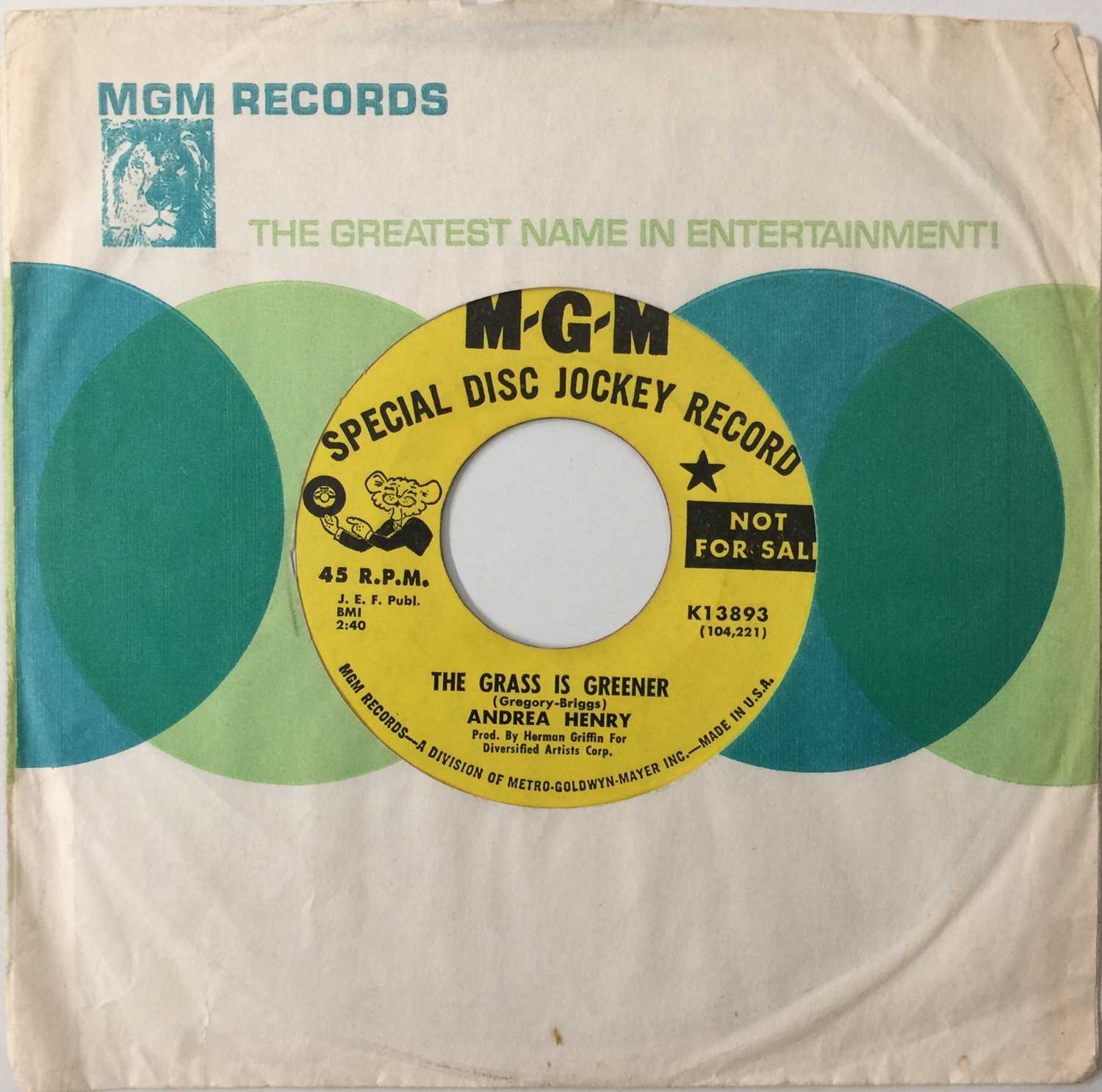 Lot 44 - ANDREA HENRY - THE GRASS IS GREENER/ I NEED YOU LIKE A BABY 7" (US PROMO - MGM - K13893)