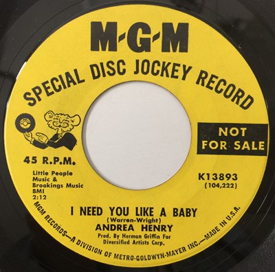 Lot 44 - ANDREA HENRY - THE GRASS IS GREENER/ I NEED YOU LIKE A BABY 7" (US PROMO - MGM - K13893)